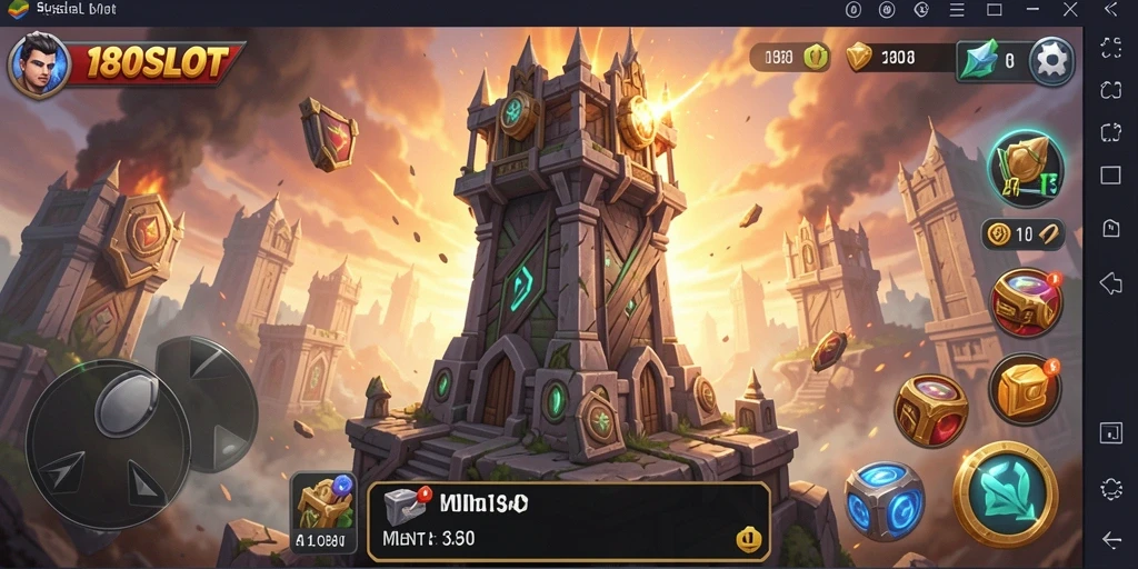 Screenshot menampilkan pertempuran menara yang intens dalam 180SLOT.