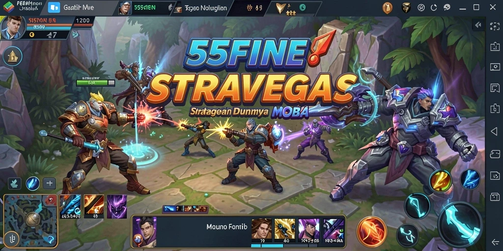 Tangkapan screenshot gameplay epic di 55FIVE yang menampilkan aksi MOBA.