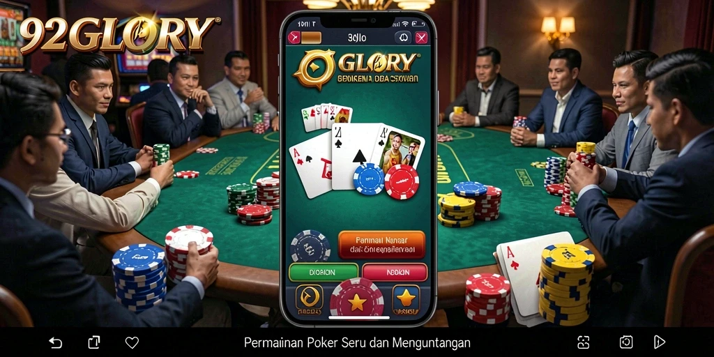 Tampilan menarik dari gameplay Poker di 92GLORY.