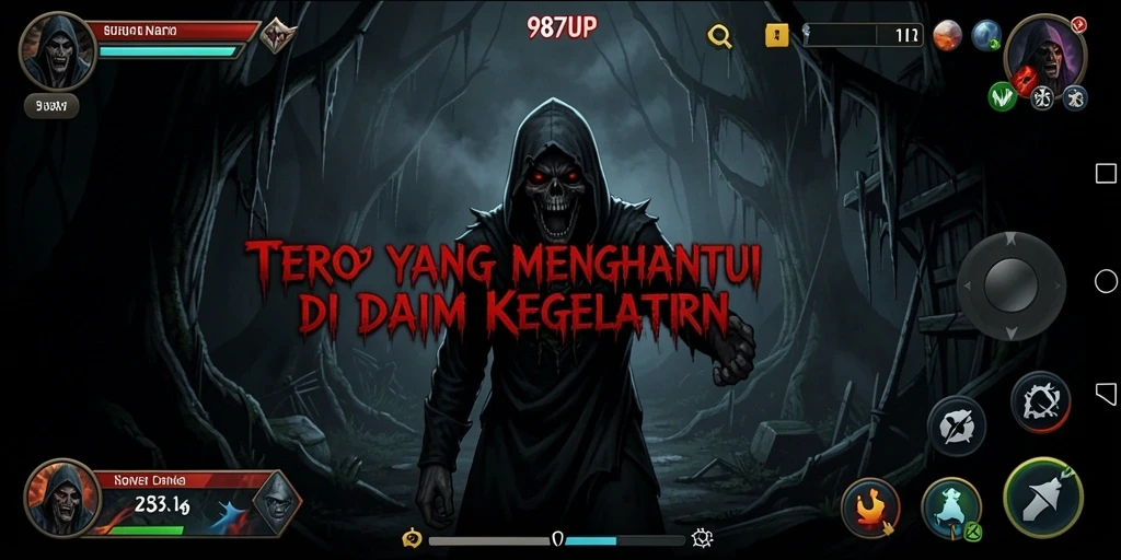 Screenshot dari gameplay 987UP dengan suasana horor yang mencekam.
