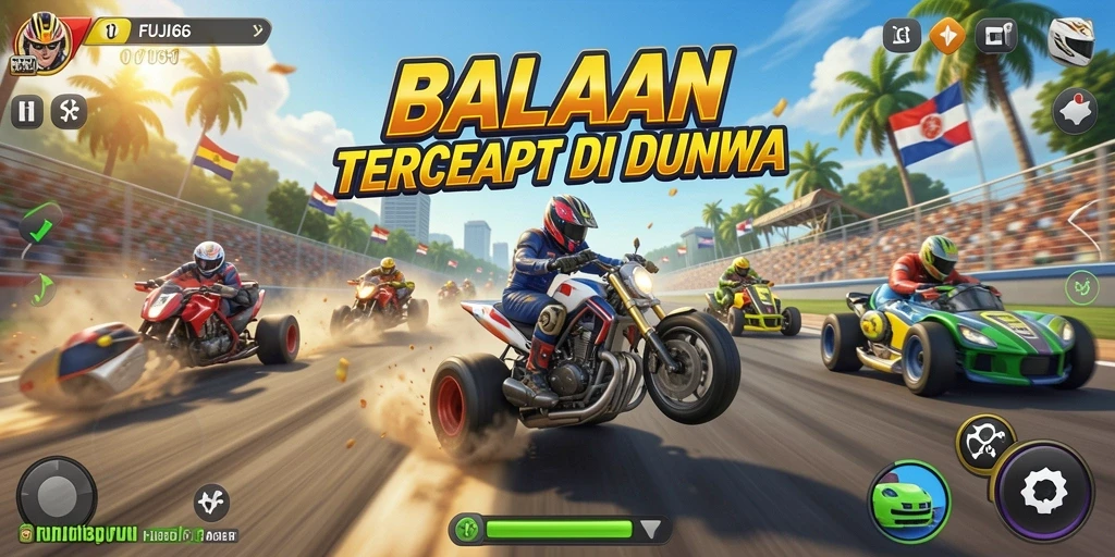 Screenshot utama FUJI66 menampilkan aksi balapan mendebarkan dengan kendaraan berkecepatan tinggi.
