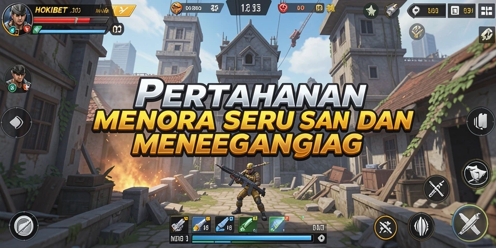 Tampilan gameplay HOKIBET dengan menara pertahanan yang strategis.