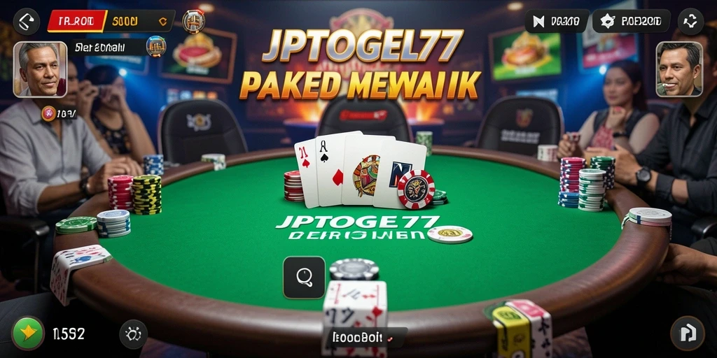 Screenshot gameplay <strong>JPTOGEL77</strong> menampilkan suasana kompetitif di meja poker.