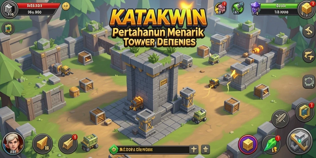 Tangkapan layar KATAKWIN menunjukkan aksi seru dalam pertempuran Tower Defense.