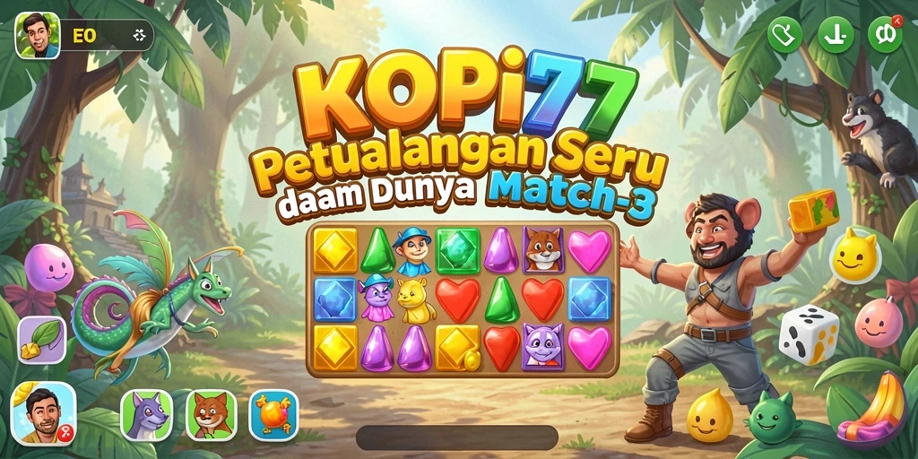 Gameplay seru KOPI77 dengan mencocokkan kopi yang penuh warna.