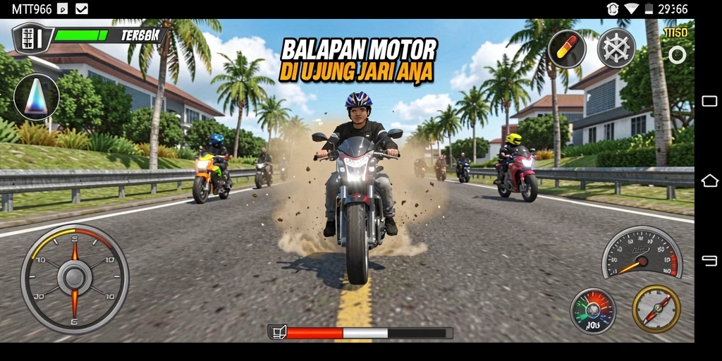Tampilan gameplay balapan motor yang mendebarkan di MT966.