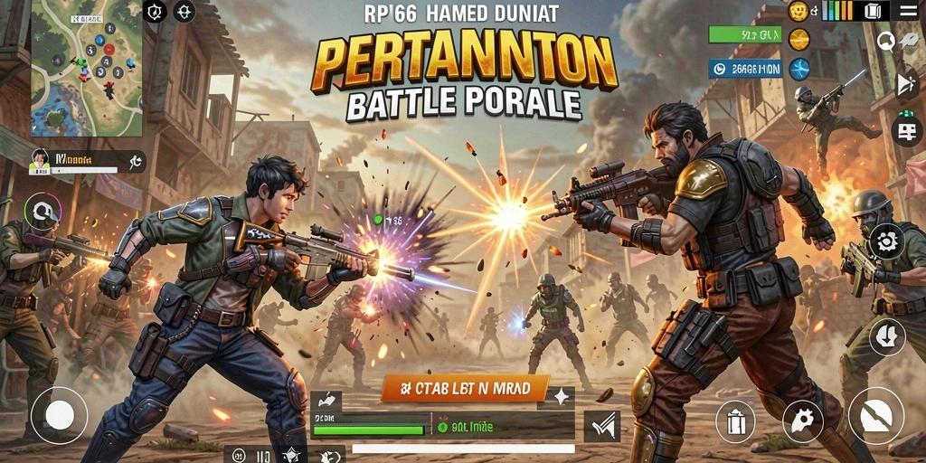 Tangkapan layar dari gameplay seru RP66 dalam pertempuran Battle Royale.