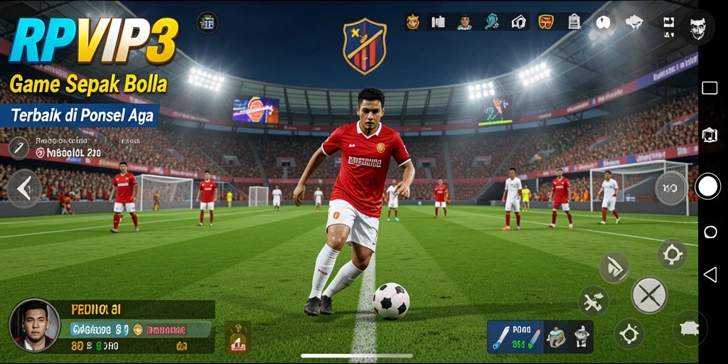 Tampilan gameplay seru dalam RPVIP3 dengan aksi sepak bola yang mendebarkan.
