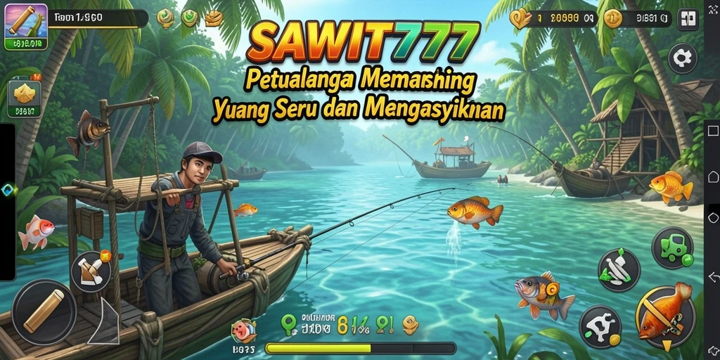 Gameplay SAWIT777 menampilkan aksi memancing yang seru dan beragam ikan.