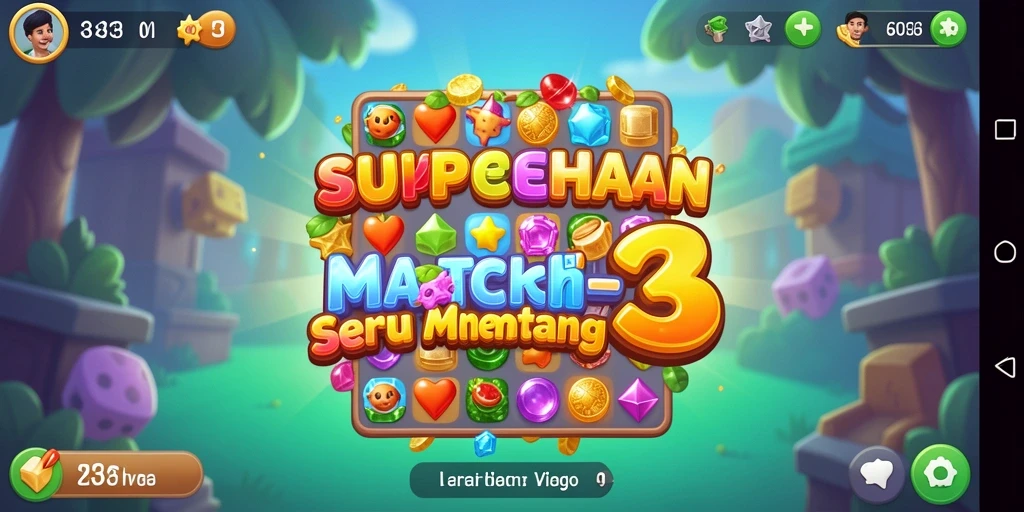 Tampilan gameplay SUPER33 dengan batu permata berwarna-warni dan tantangan Match-3.