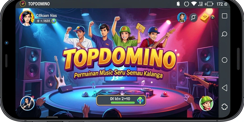 Tampilan gameplay seru dari TOPDOMINO yang menonjolkan interaksi musik.